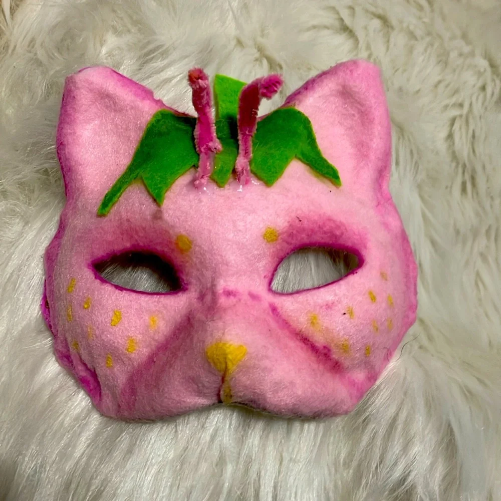Strawberry cat alien mask hand made ethical Therian mask